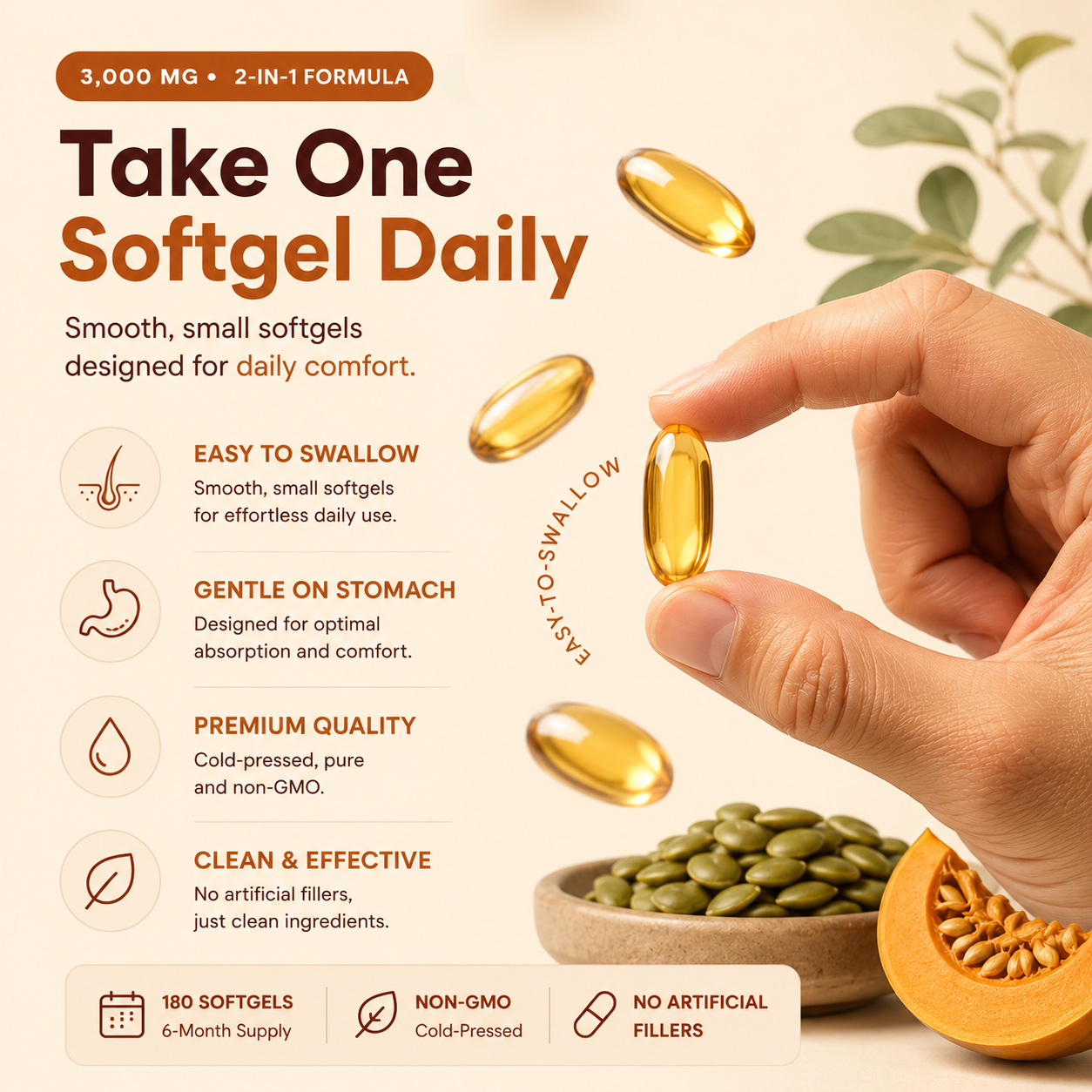 Take one softgel daily